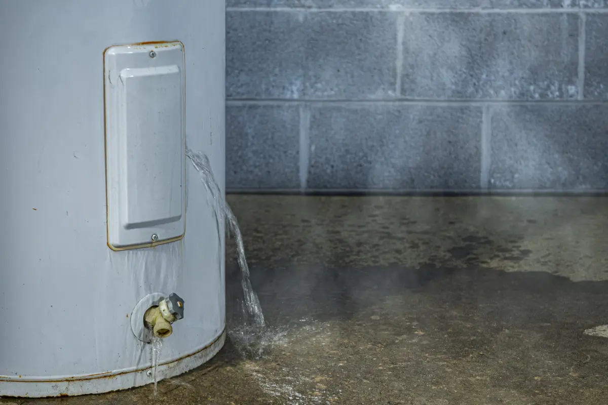 Water heater leaking onto a concrete floor