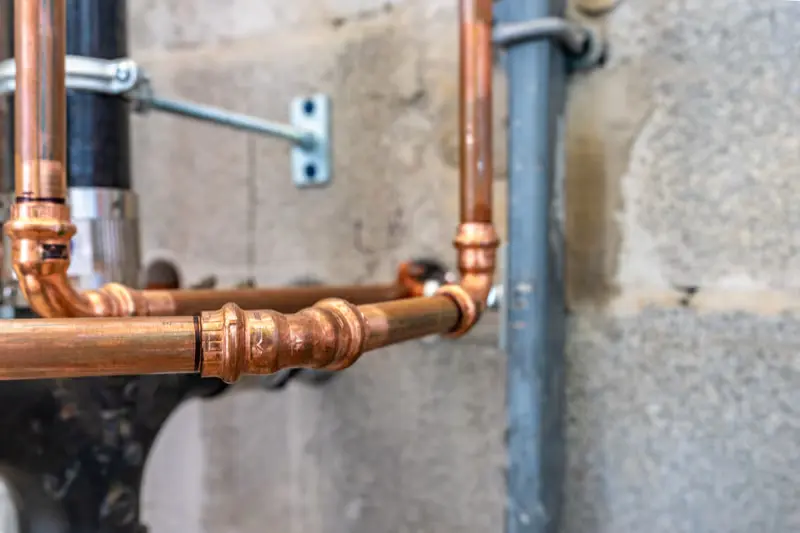 Close-up of copper pipes and fittings — Beaver Brothers Plumbing