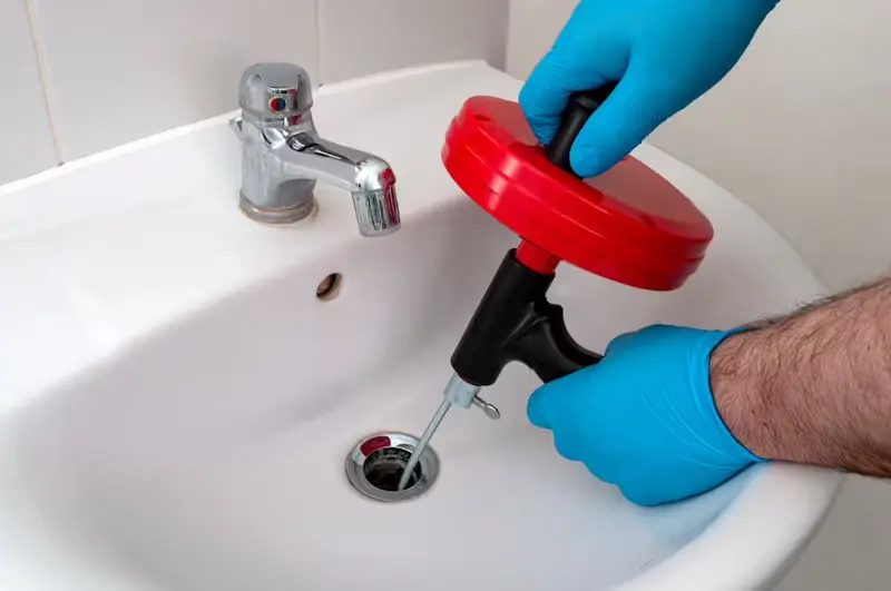 Plumber running a drain snake into a sink drain — Beaver Brothers Plumbing