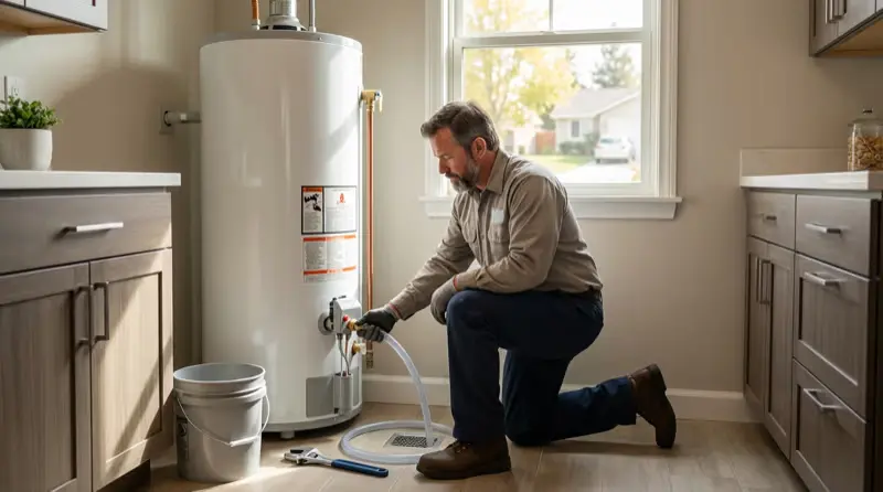 Technician inspecting a residential water heater — Beaver Brothers Plumbing